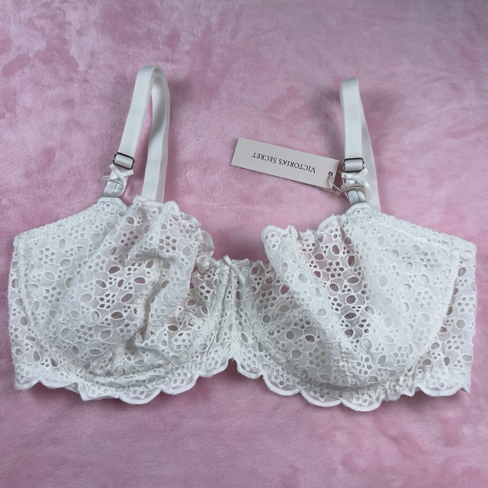 Victoria's Secret Dream Angels White Eyelet Unlined Uplift Sling Bra 36DD New